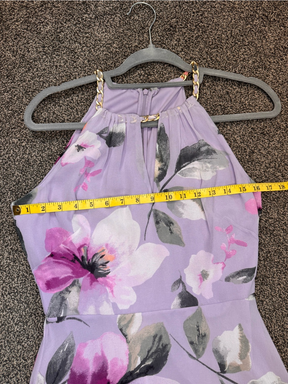 WHBM Lavender Floral Gold Chain Halter High-Low Dress Sz 2 Spring Summer Cocktai - Picture 10 of 16